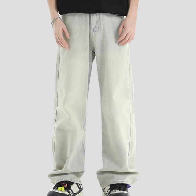 INStudio-High Waist Washed Wide Leg Jeans