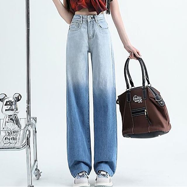 Essere-High Rise Gradient Washed Loose Fit Jeans