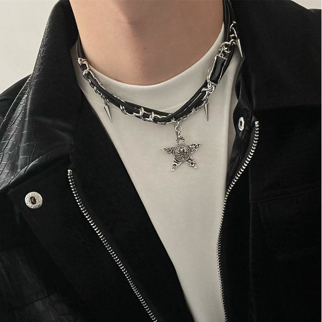 Lilafey Star Pendant Faux Leather Necklace YesStyle
