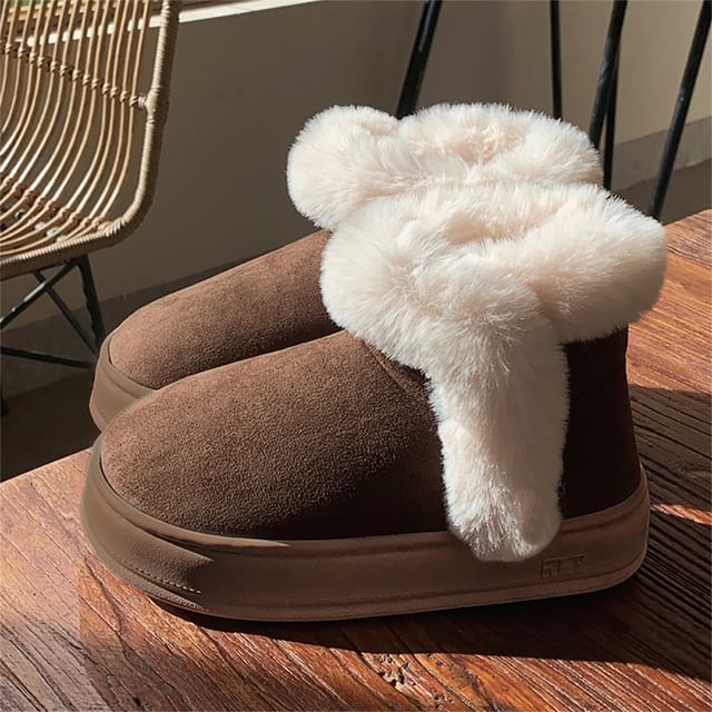 ZORI-Fluffy Trim Platform Ankle Boots