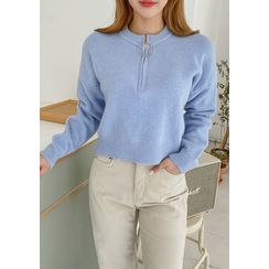 chuu - Zip-Front Crop Woolen Sweater chuu - Zip-Front Crop Woolen Sweater