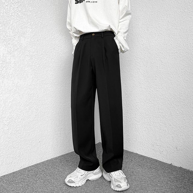 ravewider-Plain Straight Leg Dress Pants