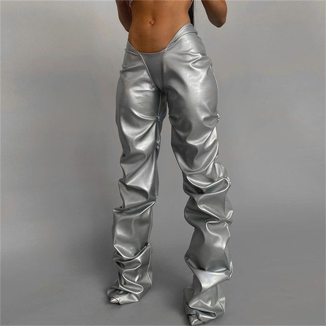 Oonnukal - Low-Rise Faux Leather Metallic Pants | YesStyle