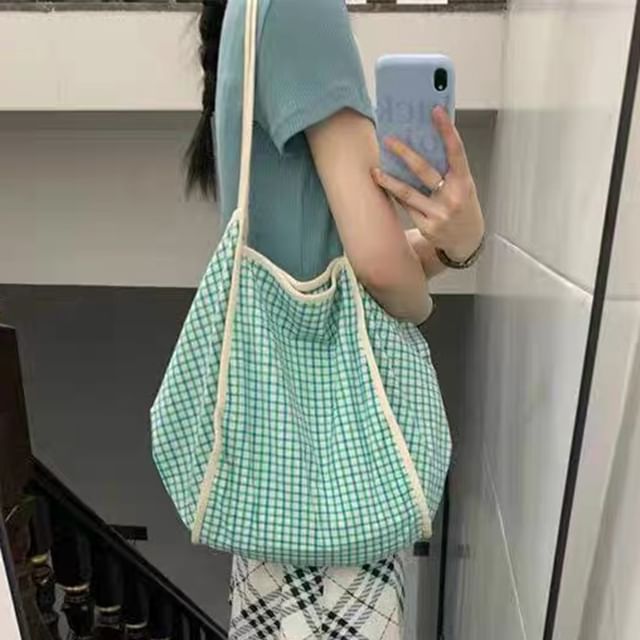Mulgam-Plaid Canvas Tote Bag