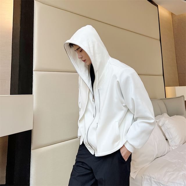 Omozando-Drop Shoulder Plain Oversized Zip Hoodie
