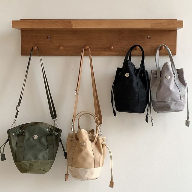 FAYLE-Panel Drawstring Crossbody Bucket Bag