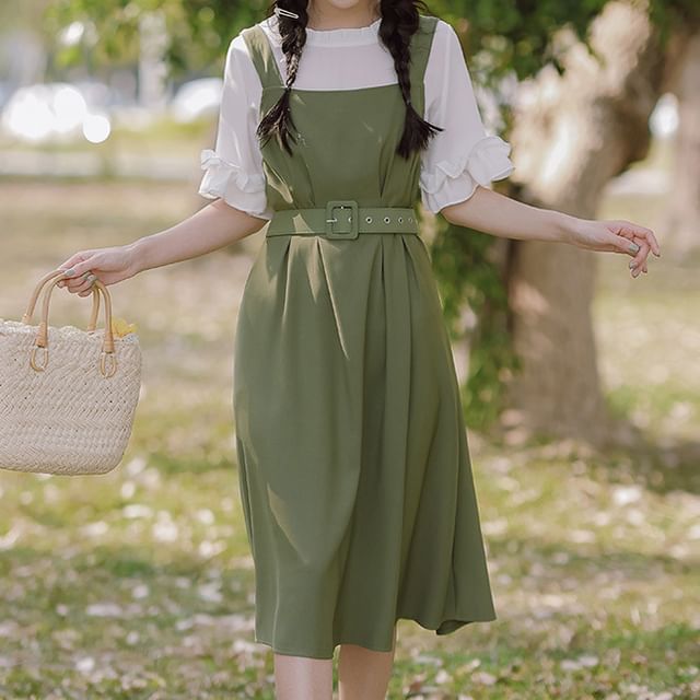 flowy sleeves with aline overall dress sansweet - Bell-Sleeve Top / Midi A-Line / Set long flowy sleeves