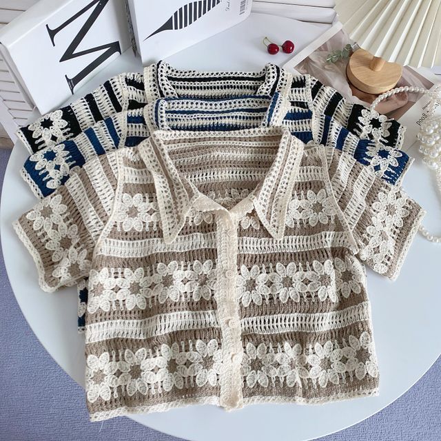 Iasia-Pointelle-Knit Button Top