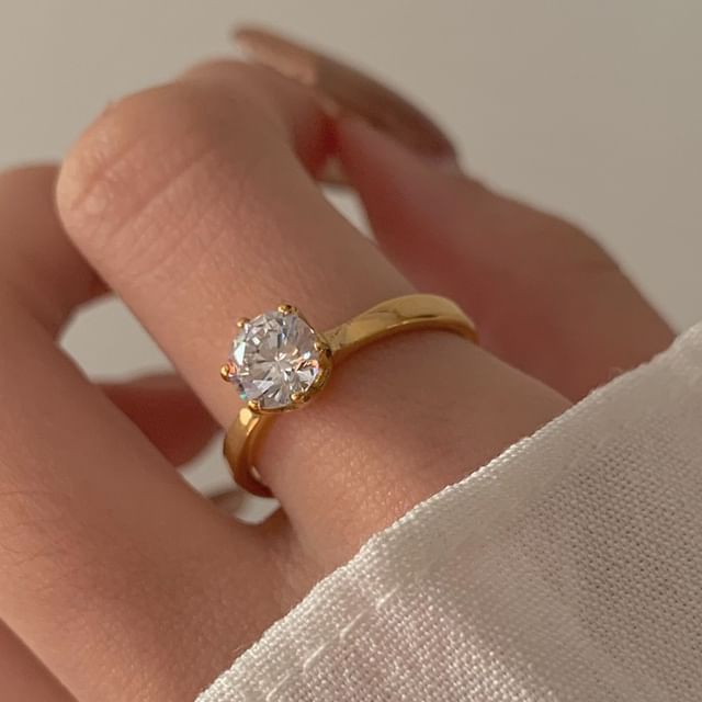 Betsuno-Rhinestone Stainless Steel Ring
