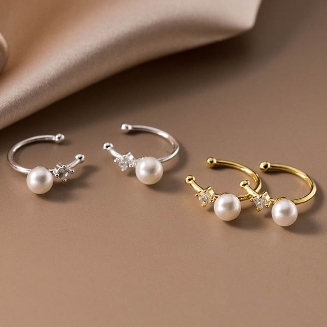 A-ROCH-Aro para la oreja de plata esterlina con perla falsa y diamantes de imitación