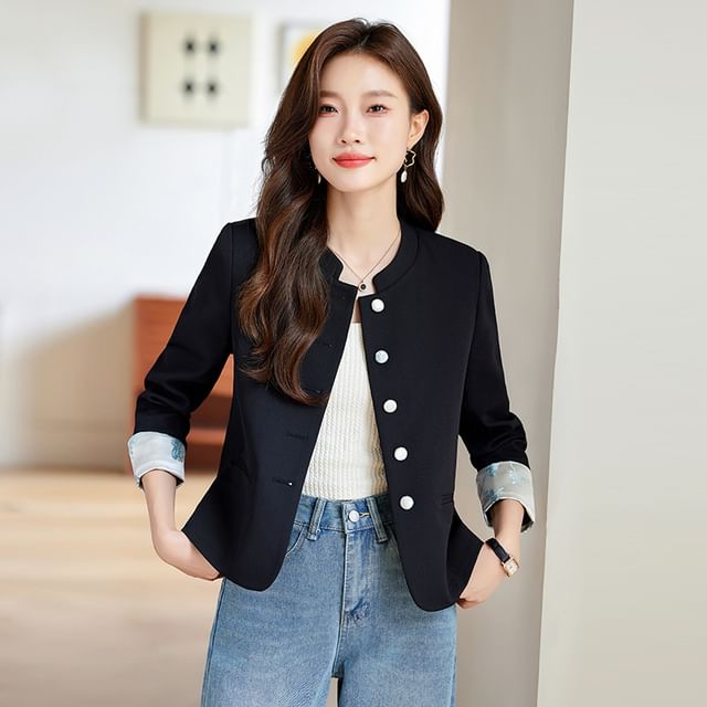 Skyheart-Plain Contrast Trim Single-Breasted Blazer