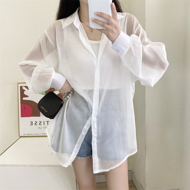 Sienne-Open Back Sheer Shirt