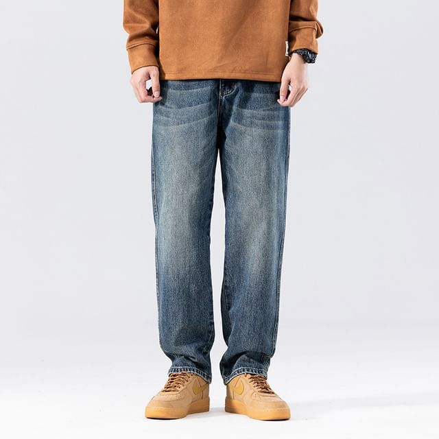 Nataro-Mid Rise Washed Straight Leg Jeans