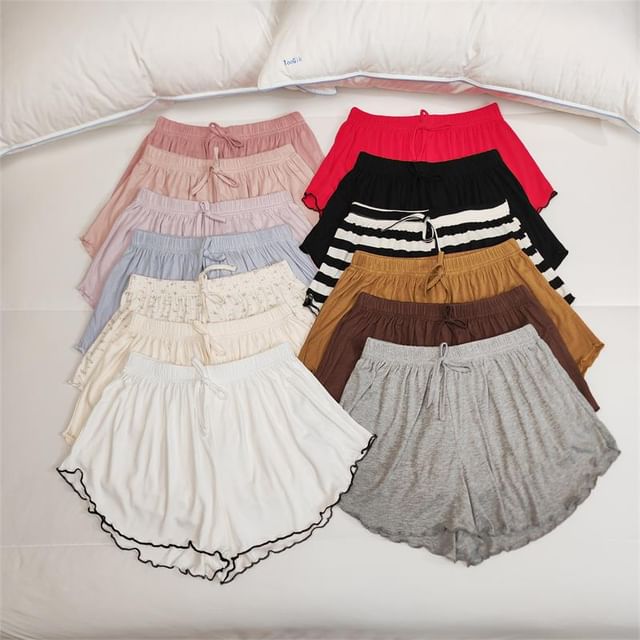 Dazzli-Elastic Waist Lettuce Edge Pajama Shorts