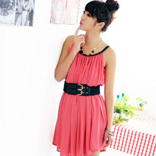 59 Seconds - Braided-Strap Chiffon Dress (Belt not Included) | YesStyle