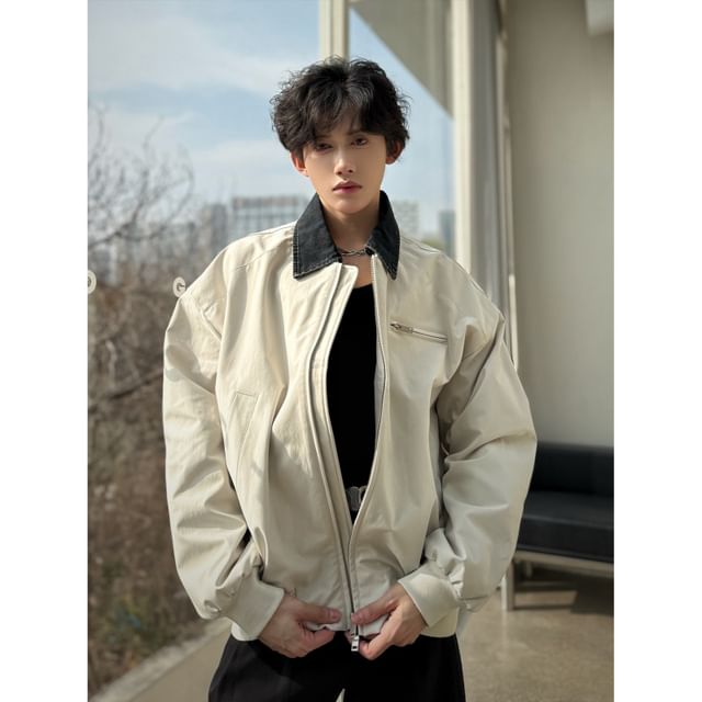 Freehop-Two Tone Zip Bomber Jacket