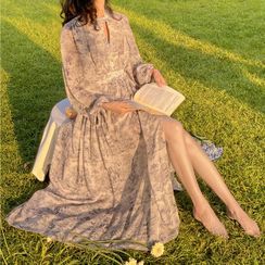 BOHEME - Long-Sleeve Floral Chiffon Maxi Dress