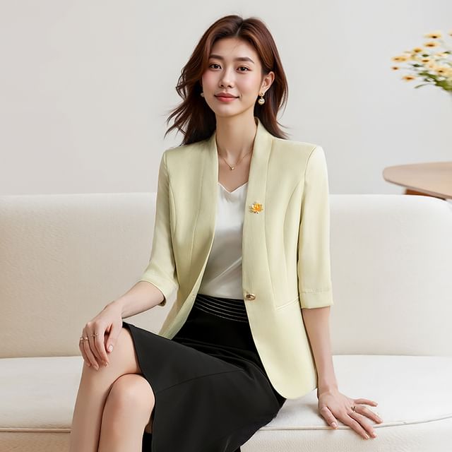 Princess Min-Elbow Sleeve V-Neck Plain Single Breasted Blazer