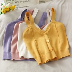 Lemongrass - Heart-Button Cropped Knit Camisole