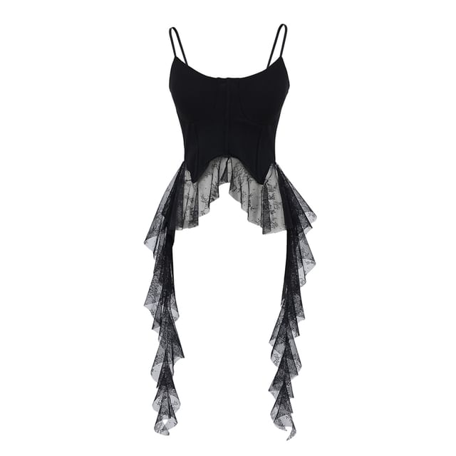 Ulark-Plain Peplum Panel Lace Cami Top