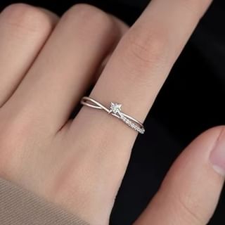 Parskletie-Sterling Silver Rhinestone Layered Open Ring