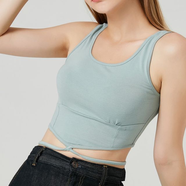 YS by YesStyle - Eco-Friendly Cotton Plain Lace-Up Crop Tank Top