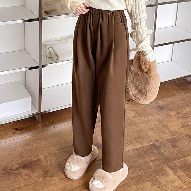 Dovitade-Elastic Waist Plain Straight Leg Pants