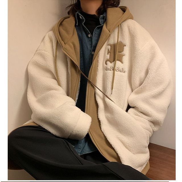 Hooded Fluffy Oversized Zip Jacket