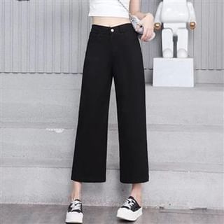 Everose-High Rise Plain Cropped Straight Leg Pants
