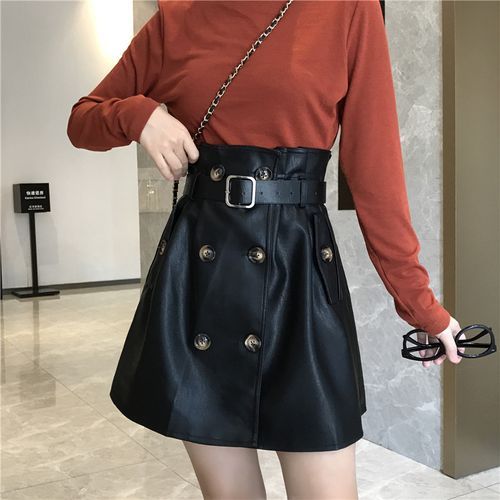 Nancho - Faux Leather High-Waist Double Breasted Mini Skirt | YesStyle