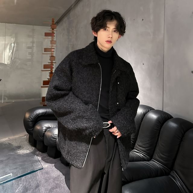 ravewider-Plain Zip Jacket