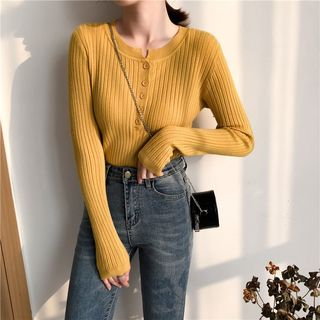 Long-Sleeve Button-Up Knit Top