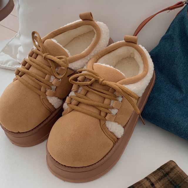 Honkizz-Lace-Up Fleece Panel Platform Sneakers
