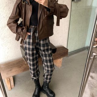 checkered faux leather jacket