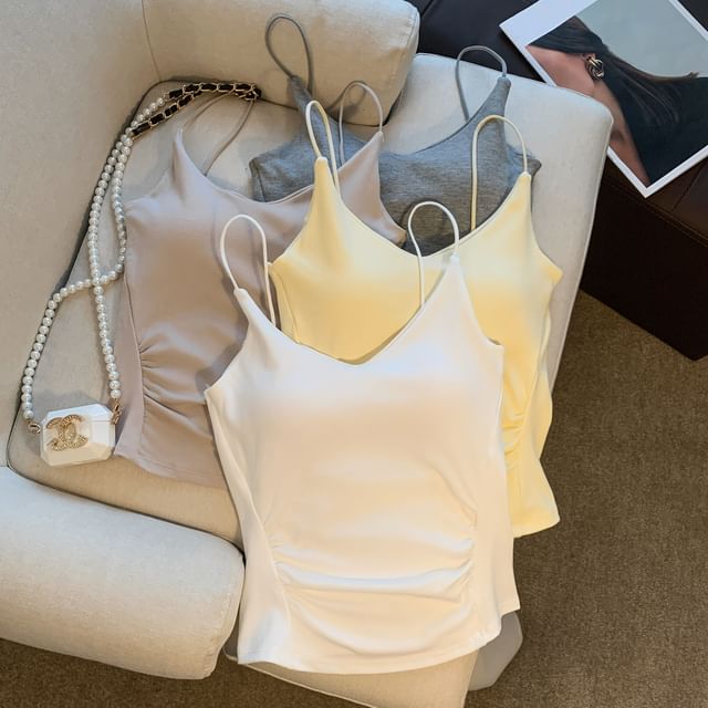 camikiss-Padded Ruched Slim Fit Cami Top