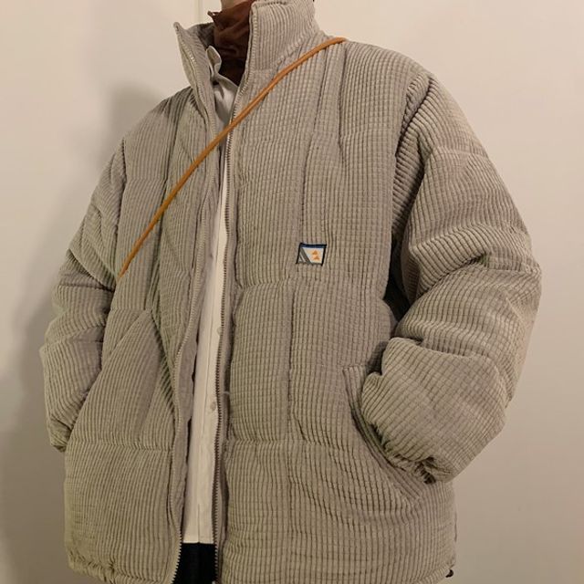 Diphon-Stand Collar Corduroy Zip Puffer Jacket