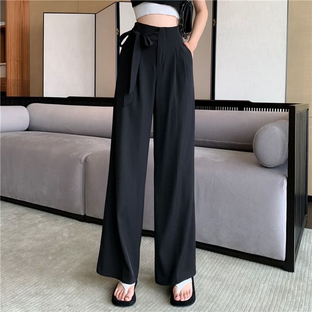 Dovitade-High Rise Bowknot Wide Leg Slacks