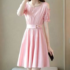Romantica - Plain Short-Sleeve A-Line Dress