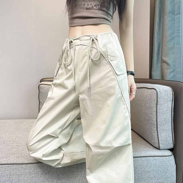 【Raucohouse】Rusher cargo wide pants Green Low Rise Cargo Trousers | Edgar – motelrocks-com-us
