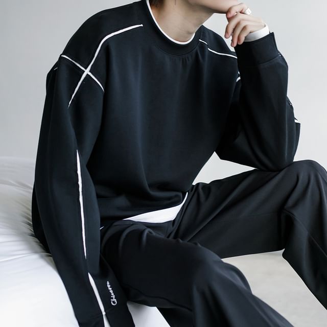 CHIC ERRO-Round Neck Two Tone Sweatshirt