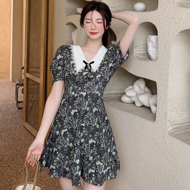peter pan lace dress Our EDITION Women's Cute Princess Style Peter Pan Collar Lace Patchwork Bow  Contrast Color Long Sleeve Dress is such a vibe