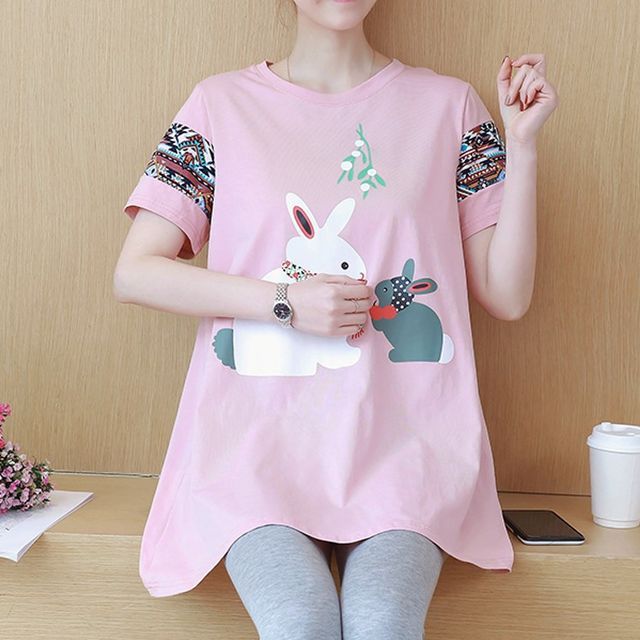 Mommystyle - Maternity Short-Sleeve Crew Neck Rabbit Print T-Shirt |  YesStyle