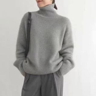 MIKIGA-Drop Shoulder Turtleneck Plain Oversized Sweater