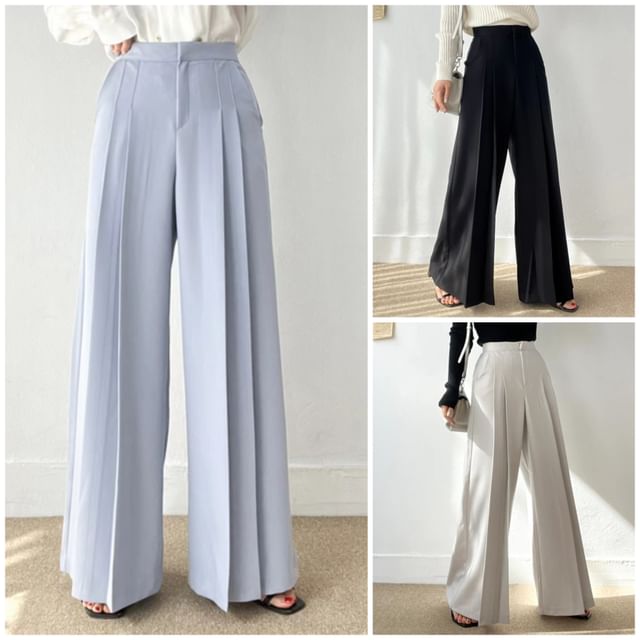 Maisee-High Waist Plain Wide Leg Pants