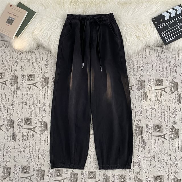 Plummie-Drawstring Waist Wide Leg Jeans