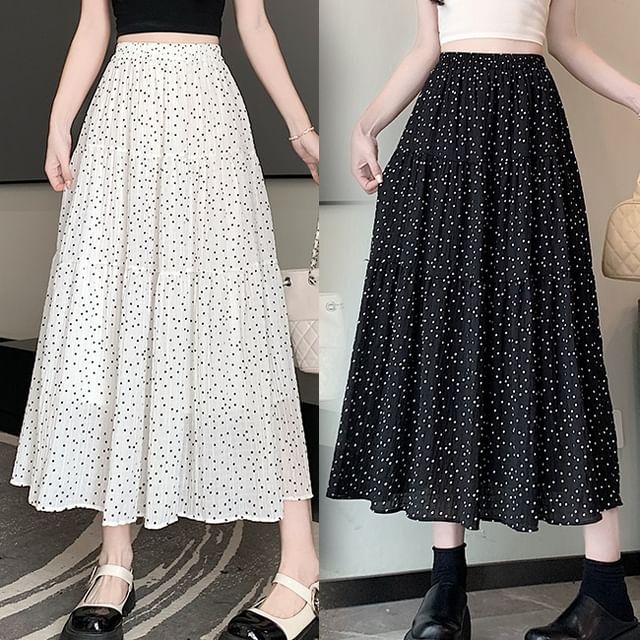 Juuri-High Rise Dotted Midi A-Line Skirt