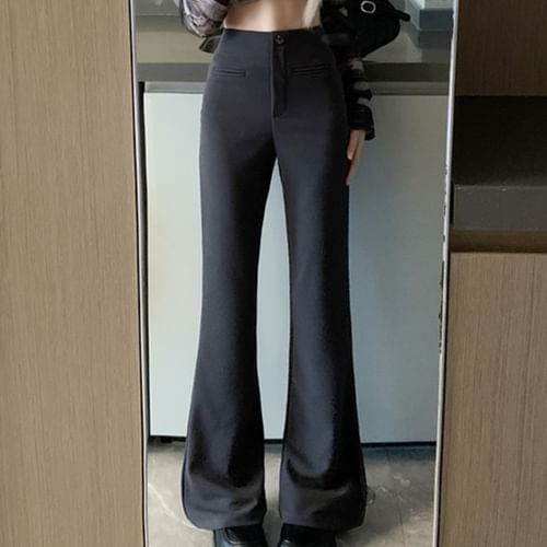Flowerisque - High Waist Plain Flared Dress Pants