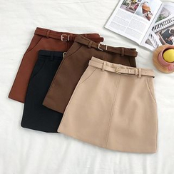 DIYI - Belted High-Waist Mini Skirt DIYI - Belted High-Waist Mini Skirt