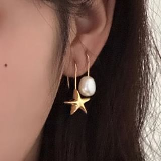 Fireflicka Star Faux Pearl Asymmetrical Alloy Drop Earring