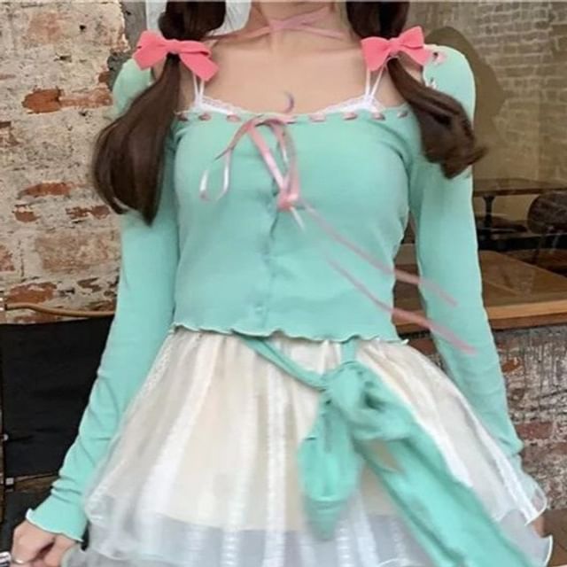Leoom-Long-Sleeve Boatneck Crop Knit Top